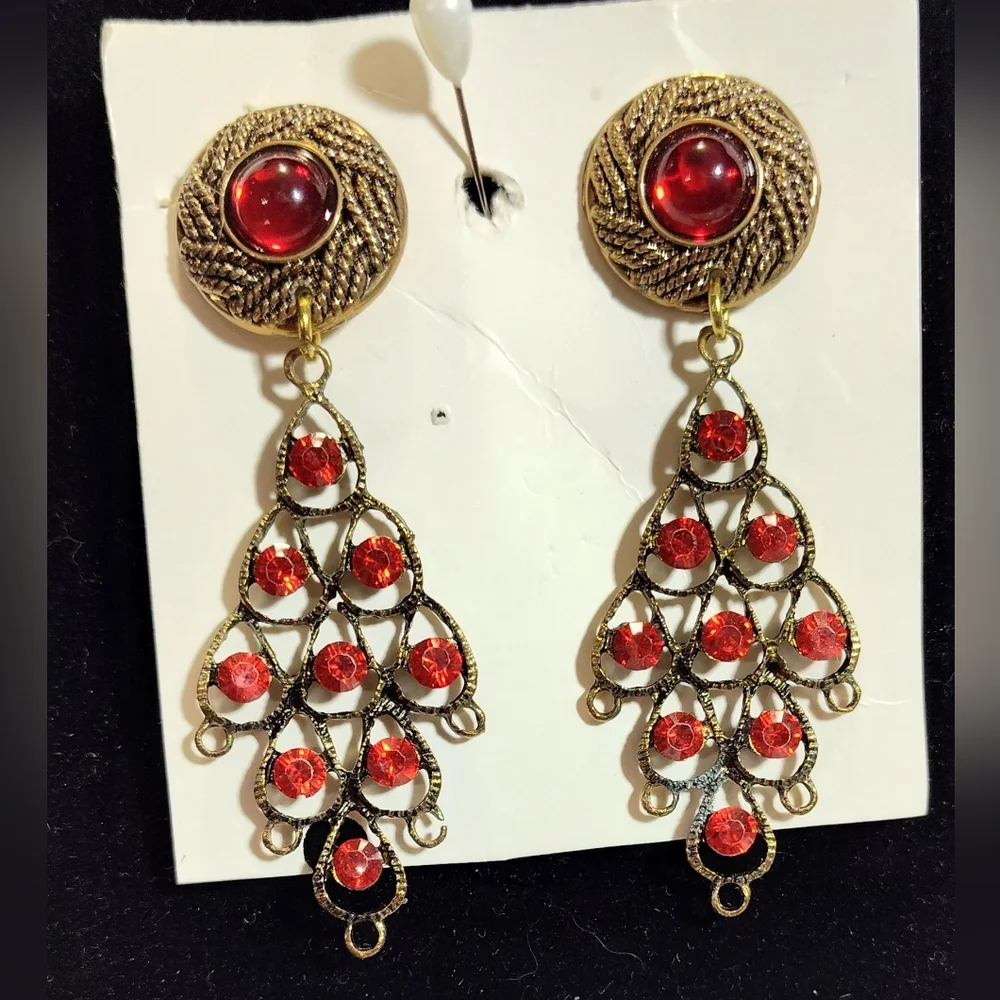 Orange and Gold Filigree Dangle Earrings NWOT